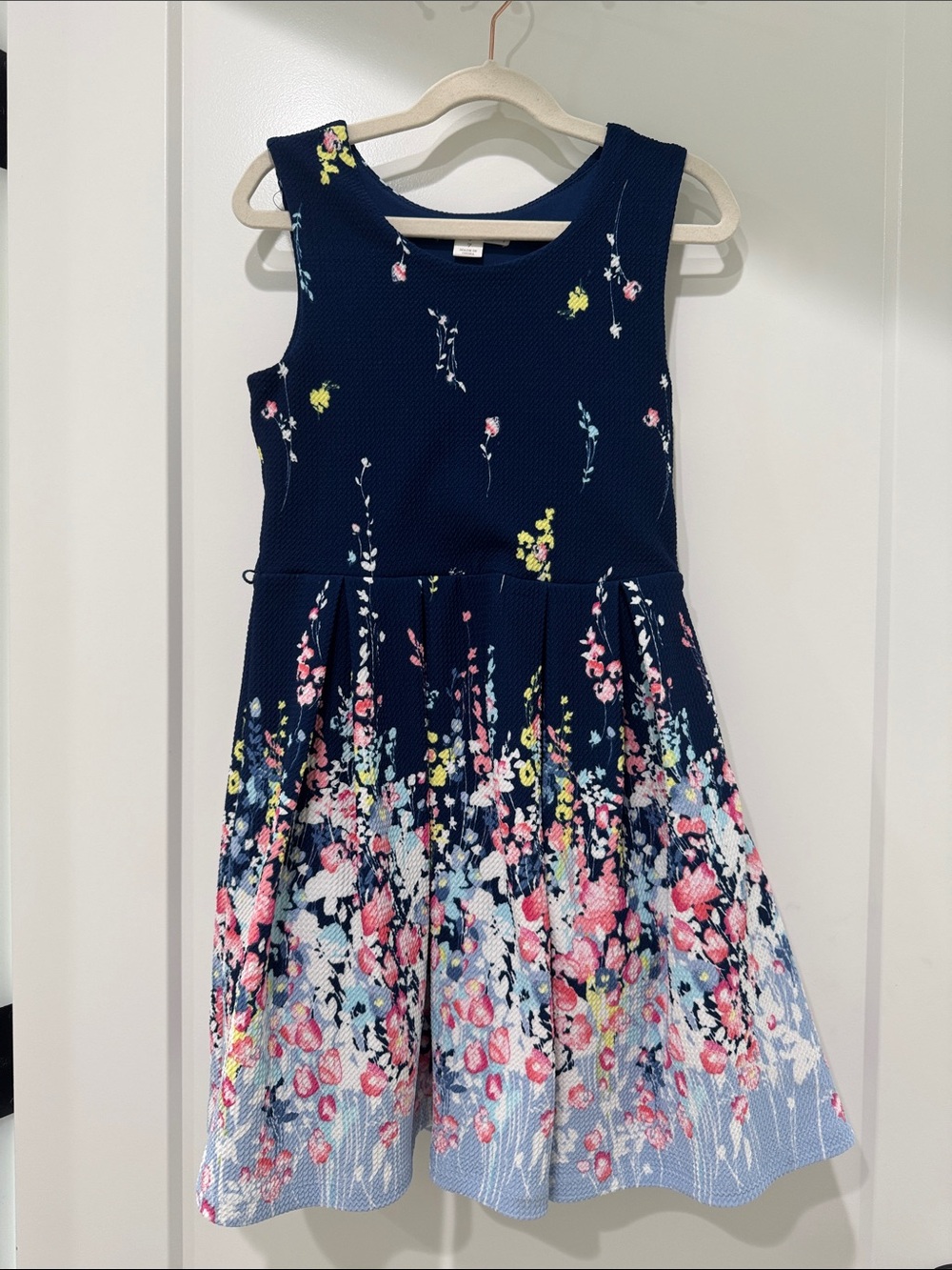 Knitworks Navy Floral Fit & Flare Dress with Pink and Light Blue Accents